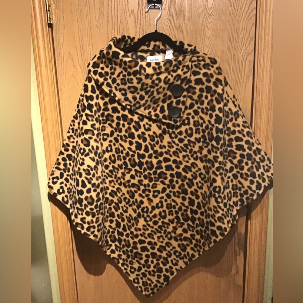 LeModa Leopard Print Poncho with Button Detail  
Style # 24-LM- 90